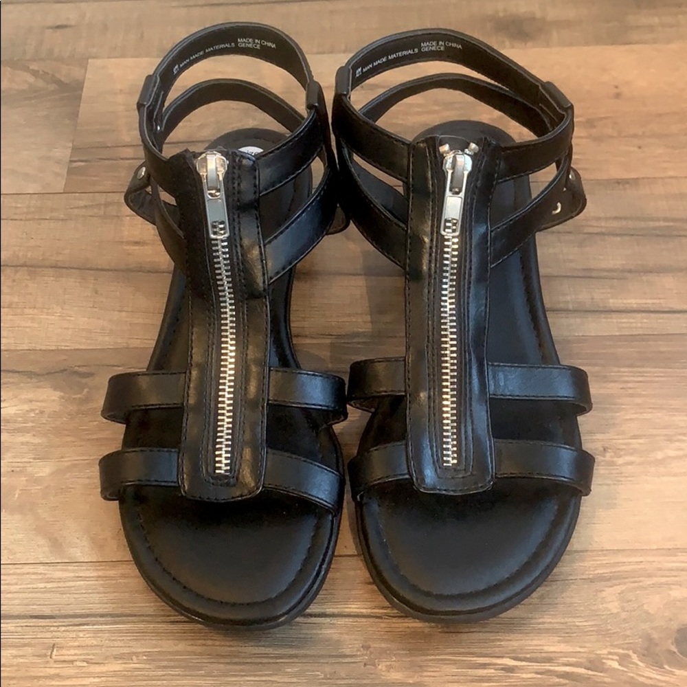 New White Mountain Black Zipper Sandals Open Toe 6
